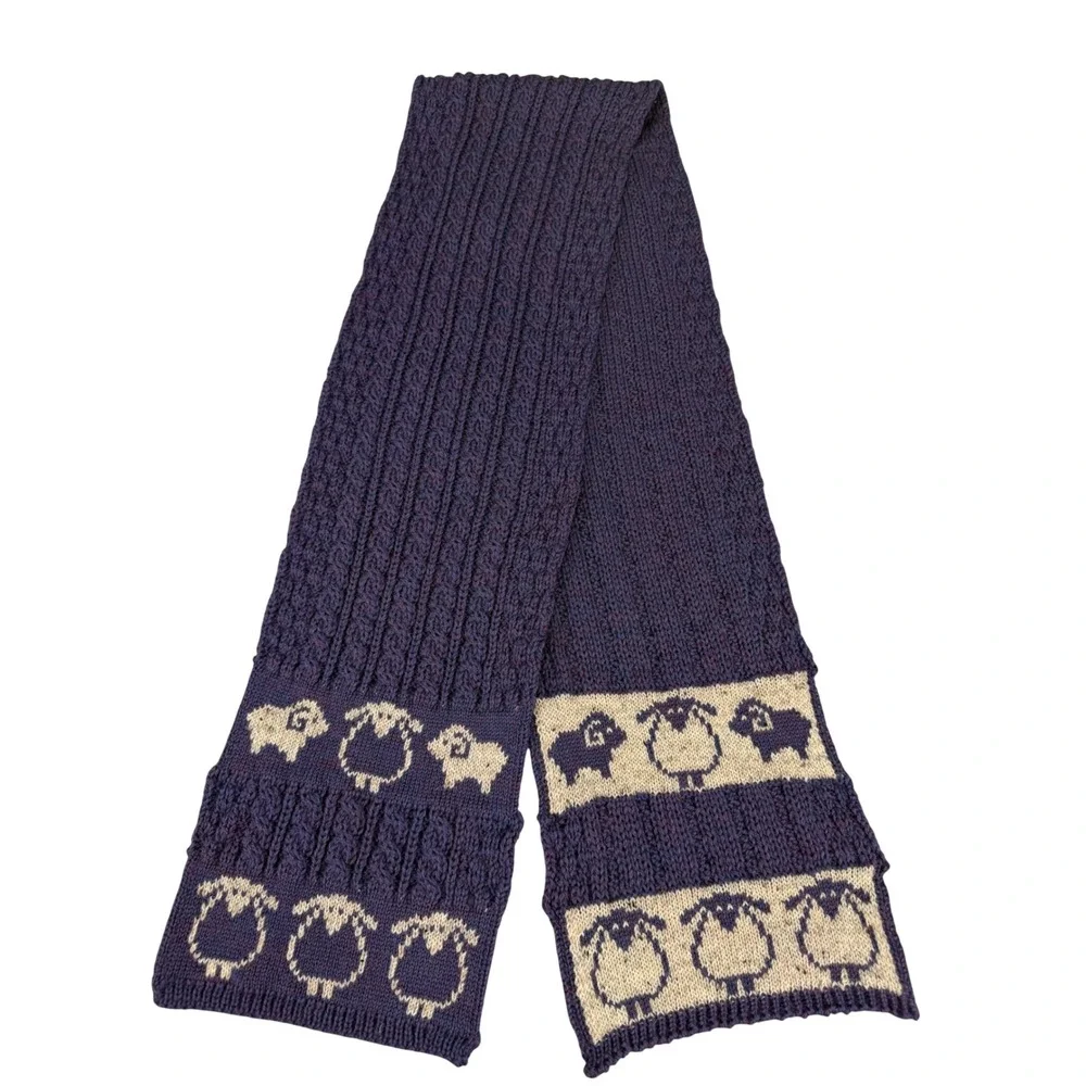 Aran Woollen Mills Purple Sheep Scarf Mens 100% Pure New Wool Made in Ireland